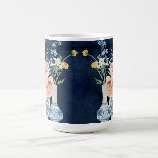 Rose Peony Blume Navy Blue Wood Kaffeetasse (Mittel)