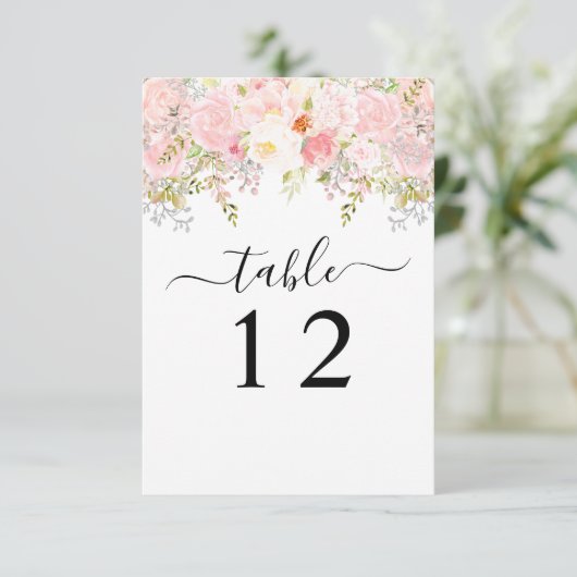 Rose Peony Blush Pink Hochzeitskarte Rosa Tischnum Einladung (Stehend Vorderseite)