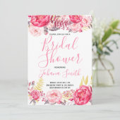 Rose Peony Floral Bridal Dusche Einladung (Stehend Vorderseite)