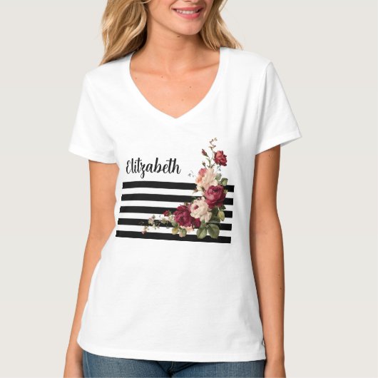 Rose Peony floral T - Shirt (Vorderseite)