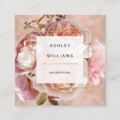 Rose & Peony QR Code Elegante Moderne Piazza della Quadratische Visitenkarte (Vorderseite)