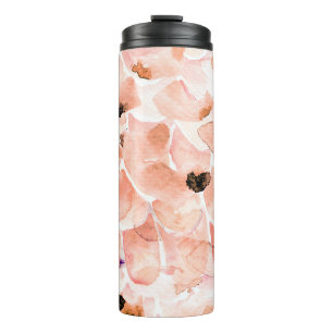 Rose, Peony, und Blätter, Aquarellmuster. Thermosbecher