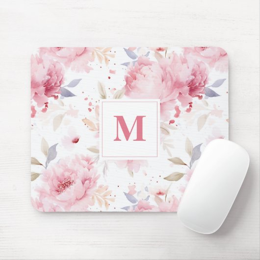 Rose Peonys Custom Monogram Mousepad (Mit Mouse)