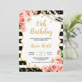 Rose & Perl Geburtstagsparty Einladung (Stehend Vorderseite)