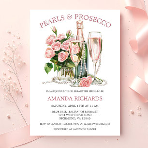 Rose Perlen und Prosecco-Brautparty Einladung