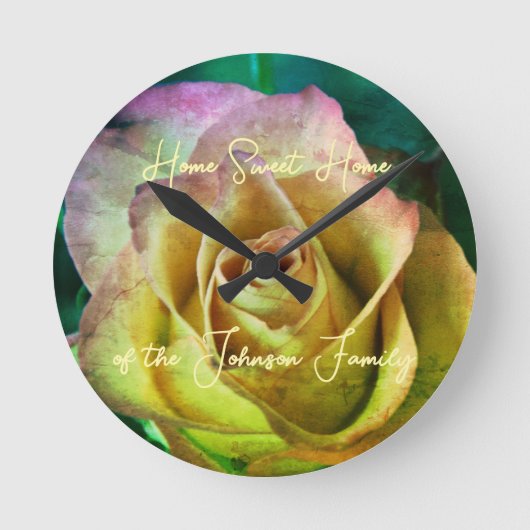 Rose personalisierbare Meldung und Name der Wall-U Runde Wanduhr (Vorderseite)