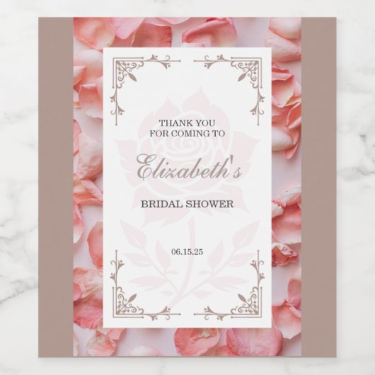 Rose Petal Brautparty Gefallen Weinetikett (Einzelnes Label)