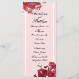 Rose Petal Pink Romantische Hochzeitsempfang Menü Menükarte