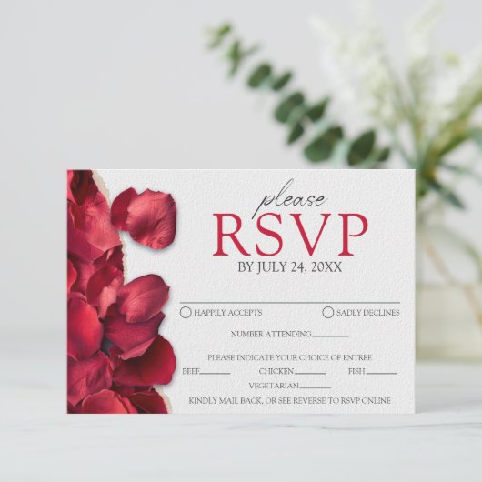 Rose Petals Response Card RSVP Karte (Stehend Vorderseite)