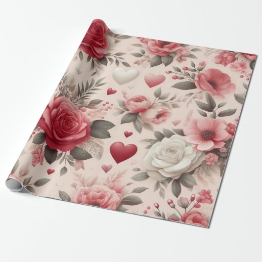 Rose, Pfannenbäume und Herzform Geschenkpapier (Ungerollt)