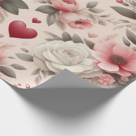 Rose, Pfannenbäume und Herzform Geschenkpapier (Ecke)