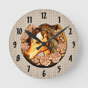 Rose Pferdeklemme Runde Wanduhr