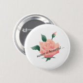 Rose (Pfirsich) - Schöne Natur Button (Vorne & Hinten)