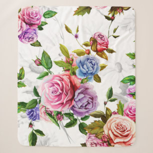 Rose, Pfoten mit Blätter und Kamille mit Maiskolbe Sherpadecke