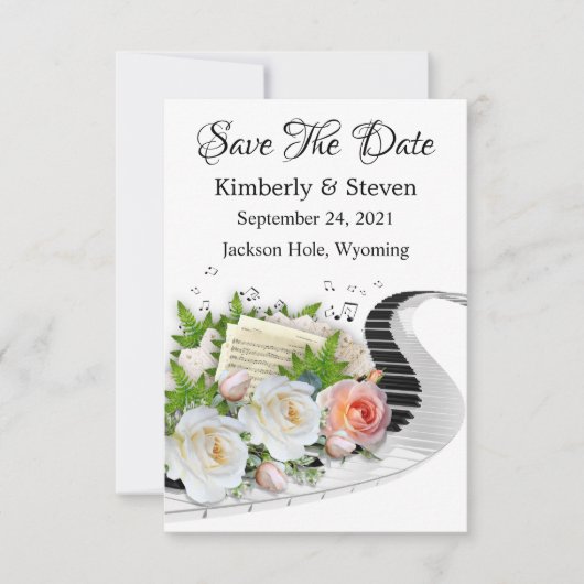 Rose Piano Musikblatt Save the Date Karte (Vorderseite)