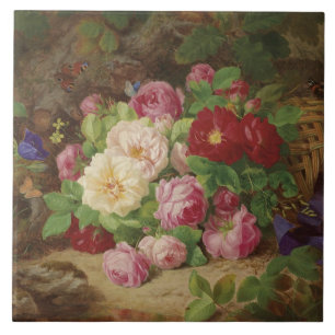 Rose Piece im Waldboden mit Schmetterlingen Fliese