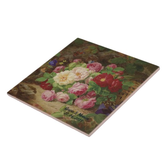 Rose Piece im Waldboden mit Schmetterlingen Fliese (Seite)