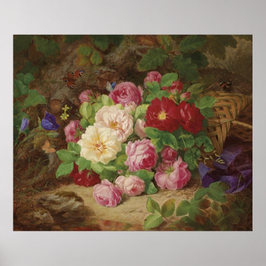 Rose Piece im Waldboden mit Schmetterlingen Poster (Vorne)