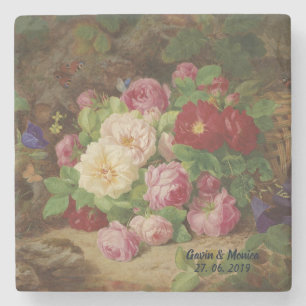 Rose Piece im Waldboden mit Schmetterlingen Steinuntersetzer