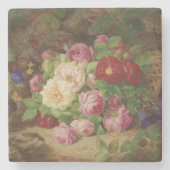 Rose Piece im Waldboden mit Schmetterlingen Steinuntersetzer (Vorderseite)