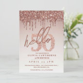 Rose Pink 50. Geburtstag Einladung (Stehend Vorderseite)