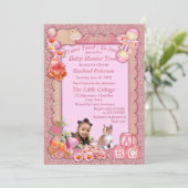 Rose-pink Baby Girl Dusche Tweete Einladung (Stehend Vorderseite)