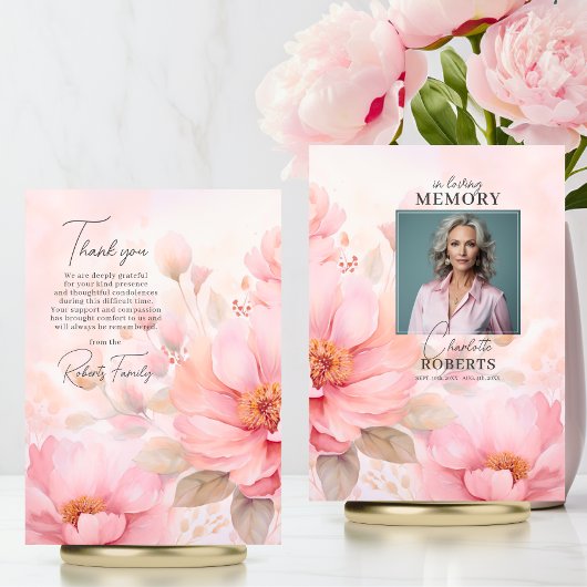 Rose Pink Beileid Beerdigung Danke | FOTO Karte