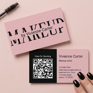Rose Pink Black Makeup Artist Salon QR-Code Visitenkarte