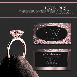 Rose Pink Black Sparkle Glitzer Monogram Visitenkarte