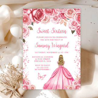 Rose Pink Blonde Hair Princess 16 . Geburtstag Einladung