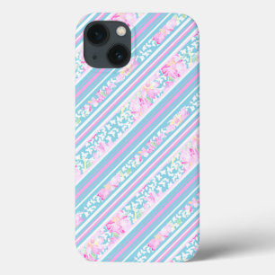 Rose Pink Blue Stripes Samsung Galaxy Hinweis 4 Fa iPhone 13 Hülle