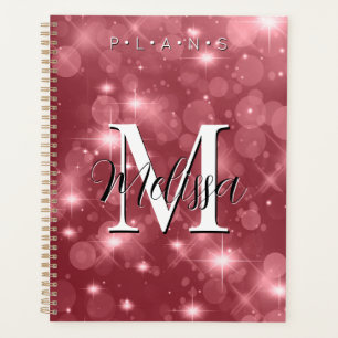 Rose Pink Bokeh Modern Monogram Sparkle Planner Planer