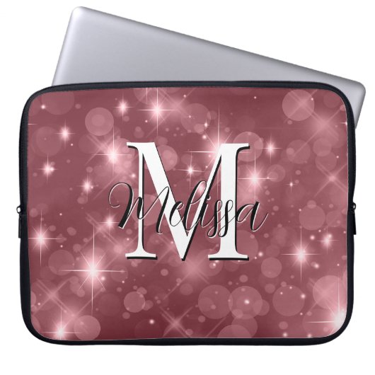 Rose Pink Bokeh Moderne Monogram Sparkle Laptopschutzhülle (Vorderseite)