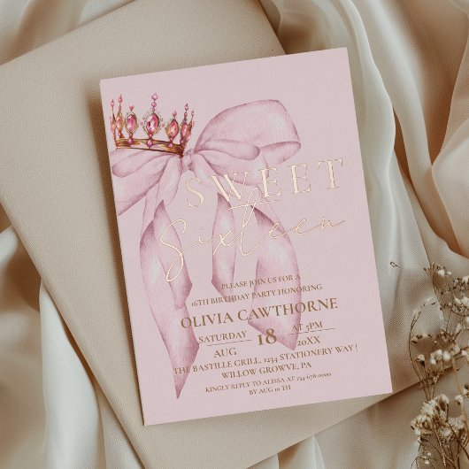 Rose Pink Bow Sweet 16 Folieneinladung
