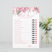Rose Pink Bridal Shower Game He Said She Said (Stehend Vorderseite)