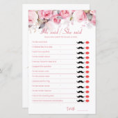 Rose Pink Bridal Shower Game He Said She Said (Vorne/Hinten)