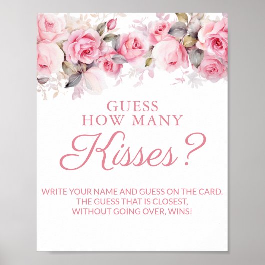 Rose Pink Bridal Shower Guess Kisses Game Poster (Vorne)