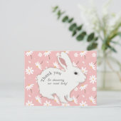 Rose Pink Daisies Bunny Baby Dusche Vielen Dank Postkarte (Stehend Vorderseite)