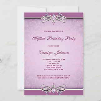 Rose Pink Damask 50. Geburtstagsparty Einladung