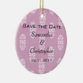 Rose Pink Damask Hochzeit Save the Date Keramik Ornament (Rechts)