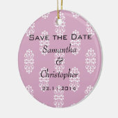 Rose Pink Damask Hochzeit Save the Date Keramik Ornament (Links)