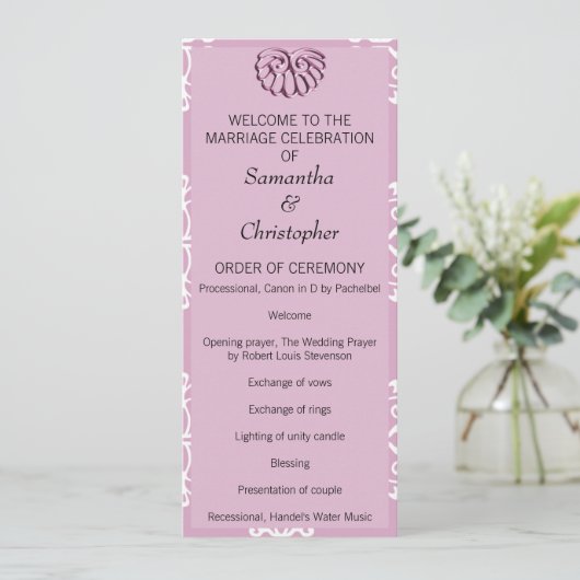 Rose Pink Damask Hochzeitsprogramm Programm (Stehend Vorderseite)