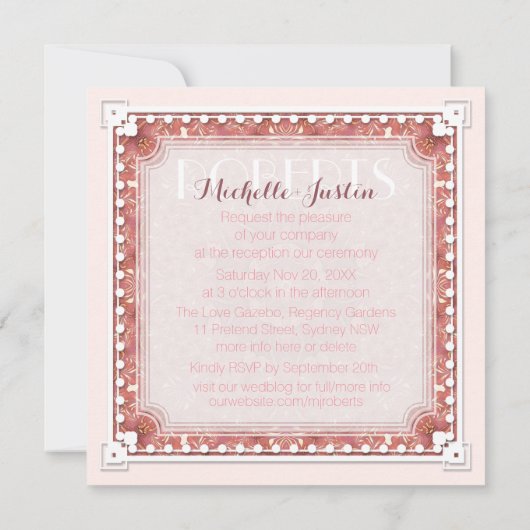 Rose Pink Deko Hochzeit Vow Erneuerbare Einladung (Rückseite)