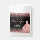 Rose Pink Dress Faux Glitter Quinceanera Geschenktütchen (Vorderseite)