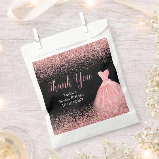 Rose Pink Dress Faux Glitter Sweet 16 Birthday Geschenktütchen (Ausgeschnitten)