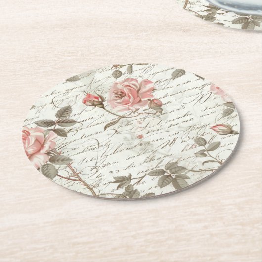 Rose Pink Drink Coasters Runder Pappuntersetzer (Angewinkelt)