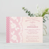 Rose Pink, Elfenbeinfloral Spitzen Brautparty Einl Einladung (Stehend Vorderseite)