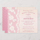 Rose Pink, Elfenbeinfloral Spitzen Brautparty Einl Einladung (Vorne/Hinten)