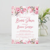Rose Pink Floral Bridal Shower Einladung (Stehend Vorderseite)