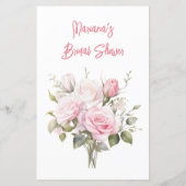 Rose Pink Floral Bridal Shower Game BINGO (Rückseite)